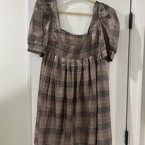 En Saison Pink and Black Plaid Dress